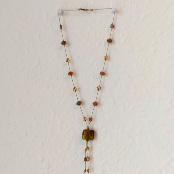 Handmade Amber & Green Statement Necklace - Picture 1 of 5